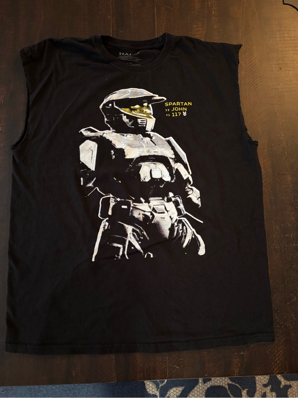 Halo Black Sleeveless Graphic Tee with White and Yellow Spartan